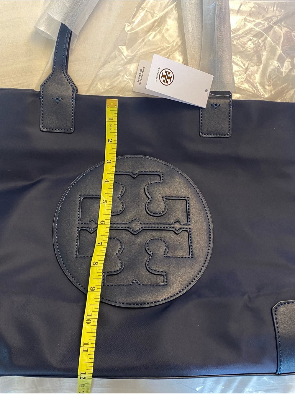 Tory Burch Navy Logo Tote with Leather Medallion - Picture 12 of 12